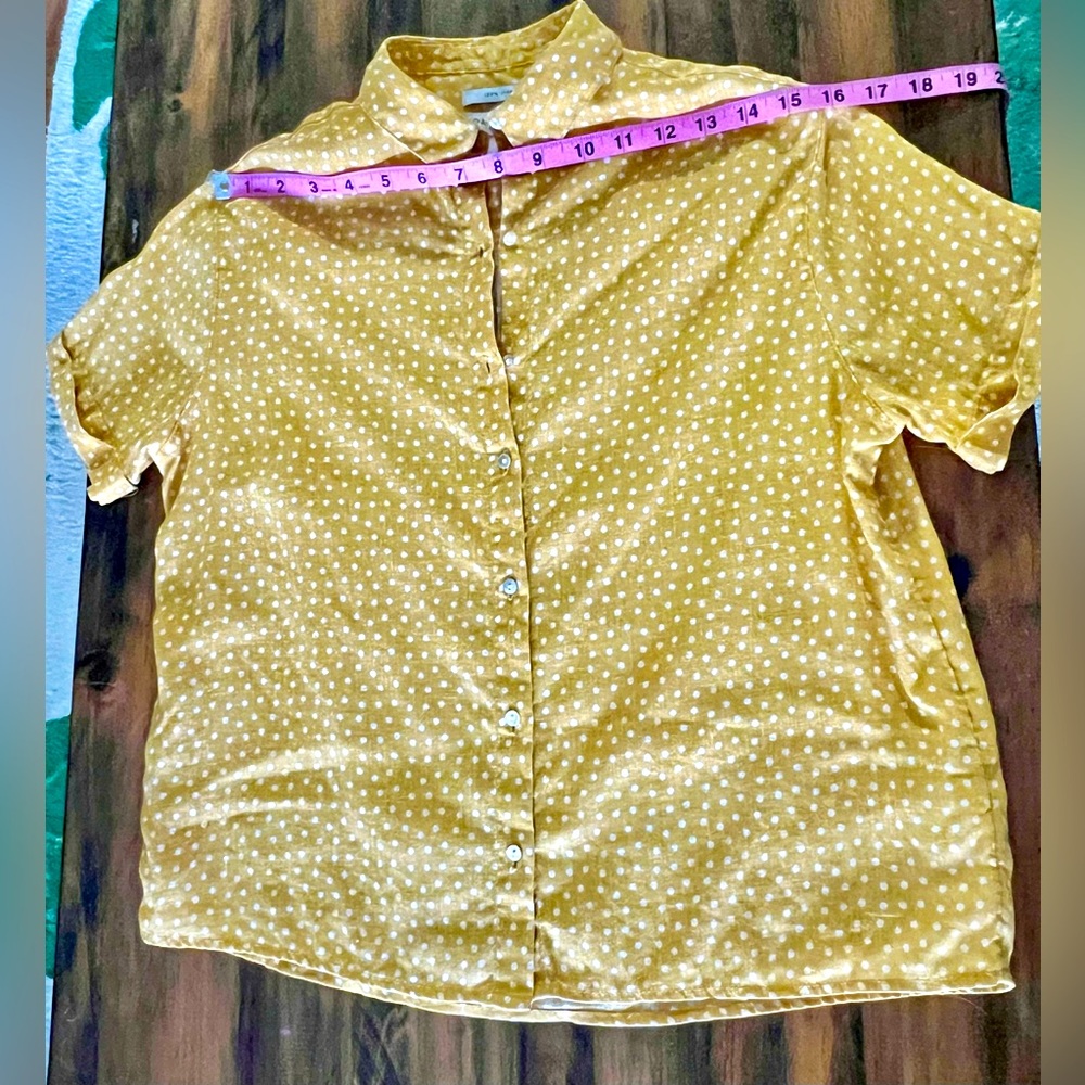 Rachel Zoe | Linen | Yellow + White Polka Dot Button Top | EUC Like New - Picture 5 of 10